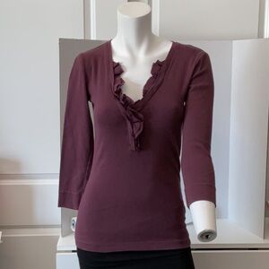 J. Crew Purple Ruffle V-Neck Top